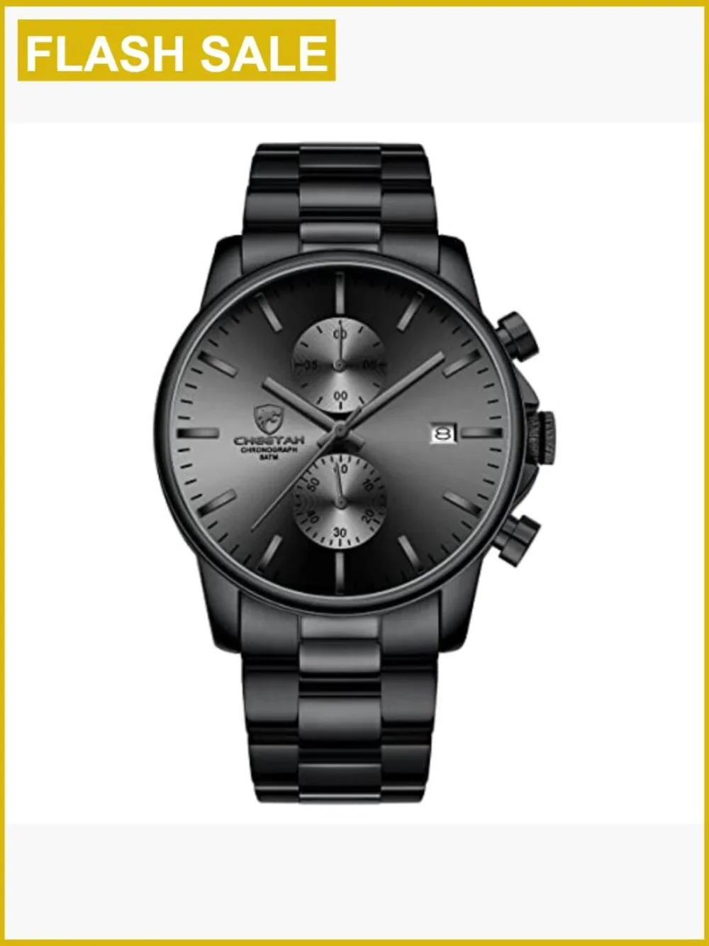 Stainless Steel Chronograph Quartz Watch for Men Waterproof 3ATM
